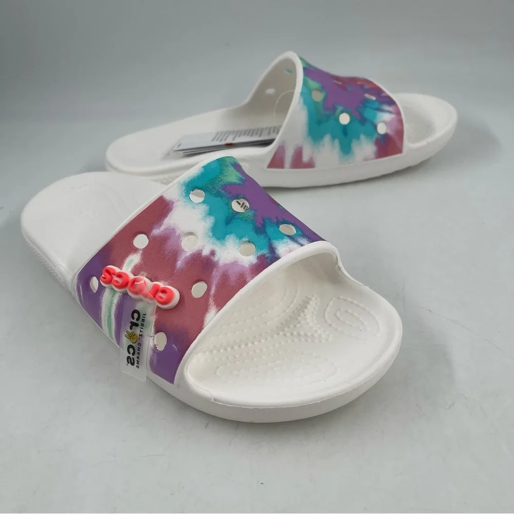 NWT👞Crocs Unisex Classic II Tie Dye Graphic White Slide - Size Men-7 | Women-9